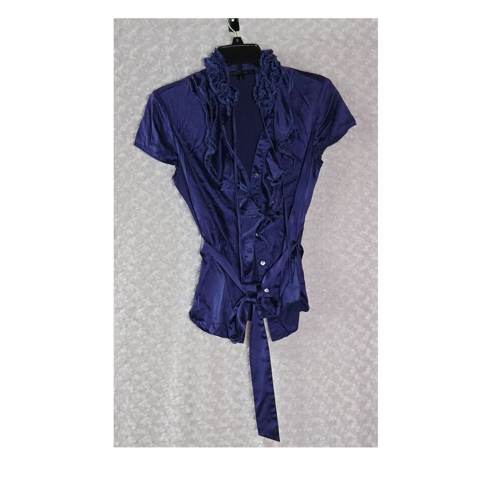 Lafayette 148 New York Women's Purple Ruffle Belted Blouse Size 8